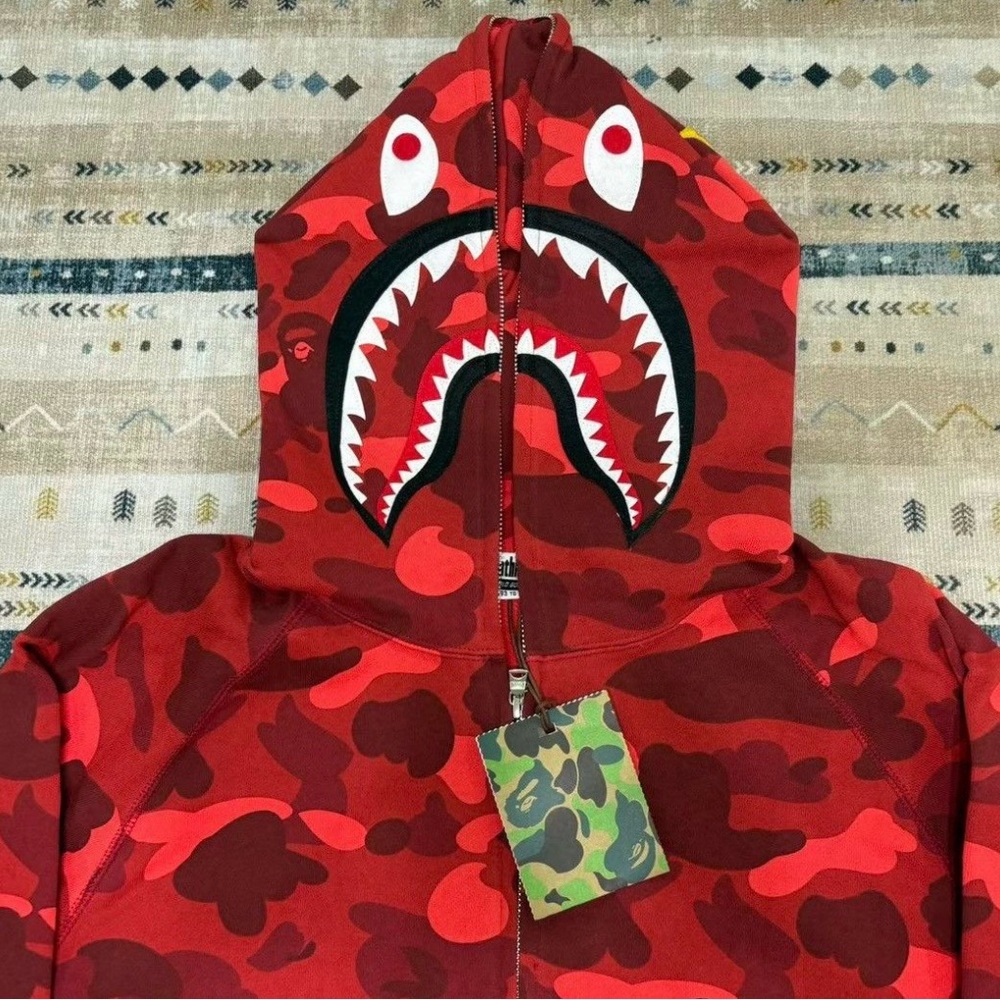 Bape Red Camo Shark Hoodie